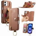 thumbnail image 1 of ELEHOLD Case for iPhone 12 Pro Max, RFID Blocking Zipper Leather Wallet Stand Case with Card Slot & Wrist Strap & Ring Holder,Brown, 1 of 10