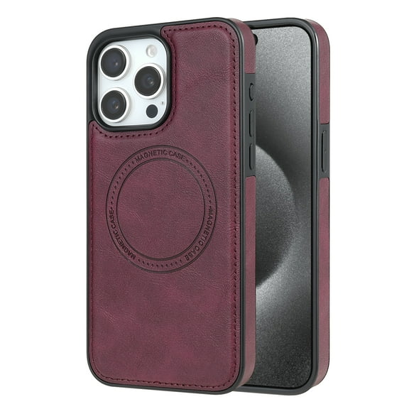 ELEHOLD Case for iPhone 12 Pro Max, Shockproof Slim Magnetic Leather Case, Compatible with MagSafe Accessories,Winered