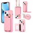 thumbnail image 1 of ELEHOLD Case for iPhone 13,Detachable Lanyard Crossbody Leather Wallet Case with Ring Holder & Mirror,Pink, 1 of 8