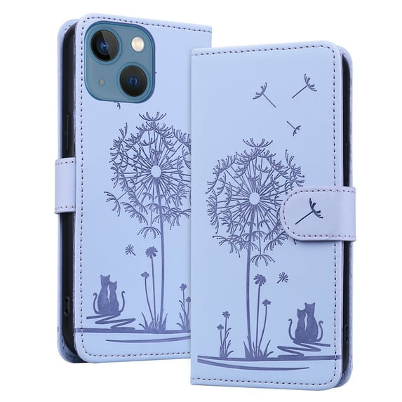 ELEHOLD Case for iPhone 13 Mini, Premium PU Leather Wallet Flip Case Folio Cover with Card Holder Kickstand,Lightpurple