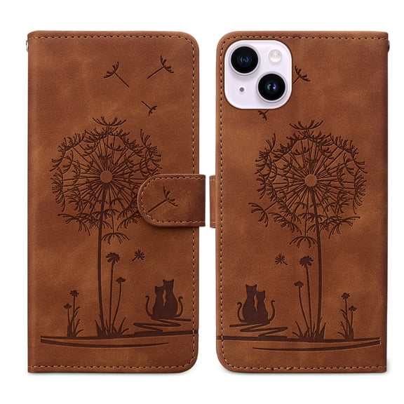 ELEHOLD Case for iPhone 13, Premium PU Leather Wallet Flip Case Folio Cover with Card Holder Kickstand,Brown