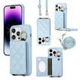 thumbnail image 1 of ELEHOLD Case for iPhone 13 Pro,Detachable Lanyard Crossbody Leather Wallet Case with Ring Holder & Mirror,Blue, 1 of 8
