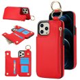 thumbnail image 1 of ELEHOLD Case for iPhone 13 Pro, Magnetic Closure Kickstand Zipper Wallet Case with 3 Card Slots & Ring Holder,Shockproof RFID Blocking Phone Case,Red, 1 of 8