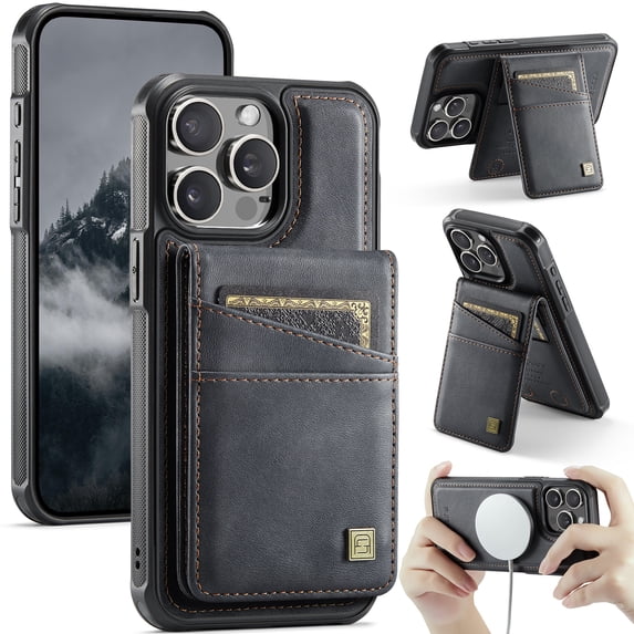 ELEHOLD Case for iPhone 13 Pro, Magnetic Wallet RFID Blocking Case,Leather Flip Cover with Card Holder,Black