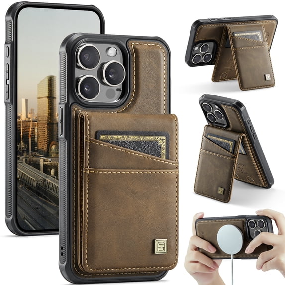 ELEHOLD Case for iPhone 13 Pro, Magnetic Wallet RFID Blocking Case,Leather Flip Cover with Card Holder,Coffee