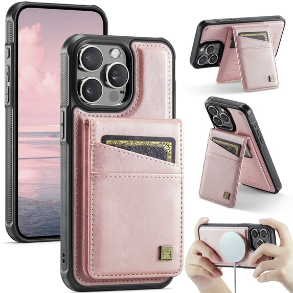 ELEHOLD Case for iPhone 13 Pro, Magnetic Wallet RFID Blocking Case,Leather Flip Cover with Card Holder,Rosegold