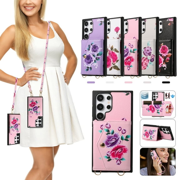 ELEHOLD Case for iPhone 13 Pro Max, Detachable Crossbody Leather Wallet Mirror RFID Blocking Case with Card Holder & Kickstand,Pink