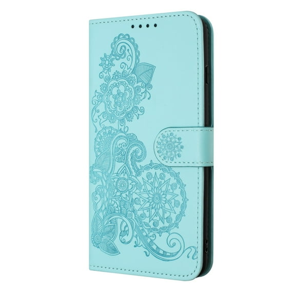 ELEHOLD Case for iPhone 13 Pro Max, Luxury Floral PU Leather Wallet Case with Card Holder Stand & Wrist Strap,Lightblue