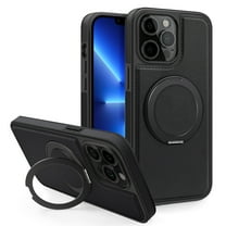 ELEHOLD Case for iPhone 13 Pro Max,  Magnetic Leather Case with 360°Rotatable Ring Stand [Compatible with MagSafe] Phone Case,Black