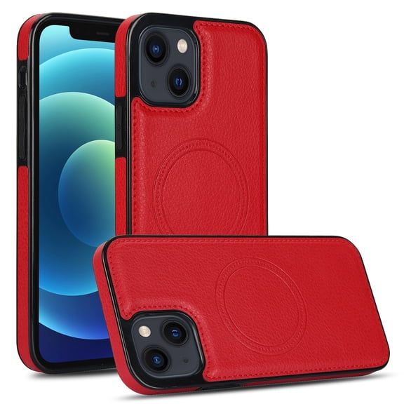 ELEHOLD Case for iPhone 13 Pro Max, PU Leather Soft TPU Phone Magnetic Case Compatible with Mag-Safe Accessory,Red