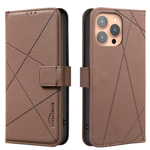 ELEHOLD Case for iPhone 13 Pro Max, RFID Blocking Leather Wallet Case, Flip Cover with Card Slots & Stand,Brown