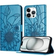 thumbnail image 1 of ELEHOLD Case for iPhone 13 Pro Max, Sunflower Embossed Leather Wallet Case with Magnetic Closure & Kickstand,Blue, 1 of 6