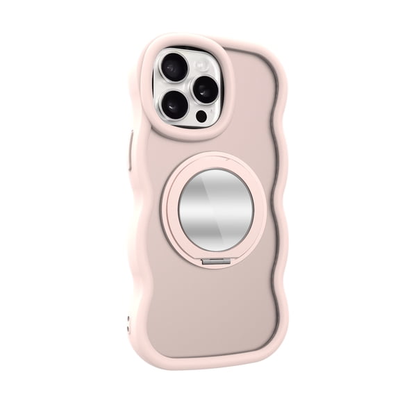 ELEHOLD Case for iPhone 13 Pro Max,Wave Frame TPU Magnetic Mirror Case with Strap,Pink