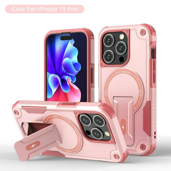 ELEHOLD Case for iPhone 13 Pro, Military Grade Drop Protection Magnetic Case Built in Kickstand Compatible with MagSafe Accessory,Pink