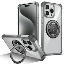 ELEHOLD Case for iPhone 13 Pro, Military Grade Shockproof Clear Case with 360 Rotatable Magnetic Stand Ring Holder,Black