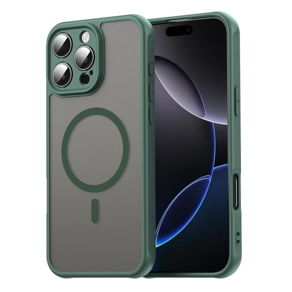 ELEHOLD Case for iPhone 13 Pro, Shockproof Magnetic Transparent Frosted Phone Case,Wireless Charging Support,Green