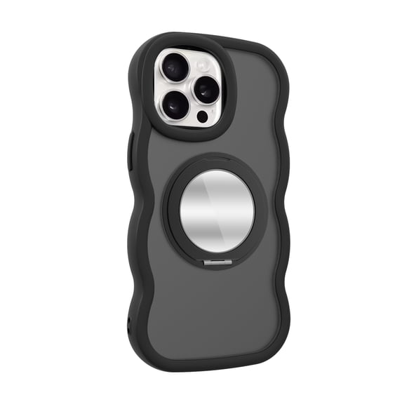 ELEHOLD Case for iPhone 13 Pro,Wave Frame TPU Magnetic Mirror Case with Strap,Black