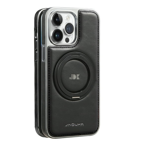 ELEHOLD Case for iPhone 13pro, Luxury Leather Invisible Stand Phone Case,Slim Kickstand Phone Case,Black
