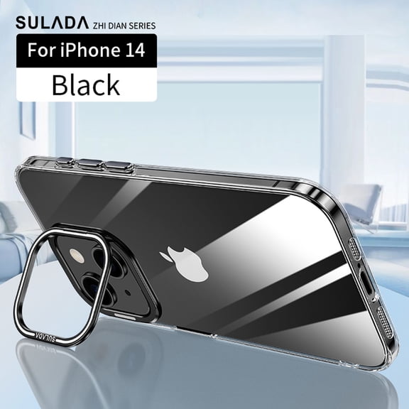 ELEHOLD Case for iPhone 14, Anti-Scratch Non-Yellowing Clear Back Case Built-in Camera Ring Stand,Black