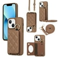 thumbnail image 1 of ELEHOLD Case for iPhone 14,Detachable Lanyard Crossbody Leather Wallet Case with Ring Holder & Mirror,Brown, 1 of 8