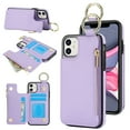 thumbnail image 1 of ELEHOLD Case for iPhone 14, Magnetic Closure Kickstand Zipper Wallet Case with 3 Card Slots & Ring Holder,Shockproof RFID Blocking Phone Case,Violet, 1 of 8