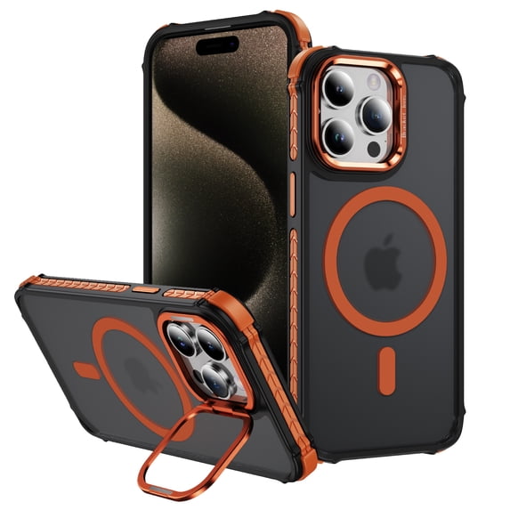 ELEHOLD Case for iPhone 14, Matte Skin Feeling Magnetic Case with Adjustable Camera Stand,Orange