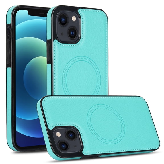 ELEHOLD Case for iPhone 14, PU Leather Soft TPU Phone Magnetic Case Compatible with Mag-Safe Accessory,Green