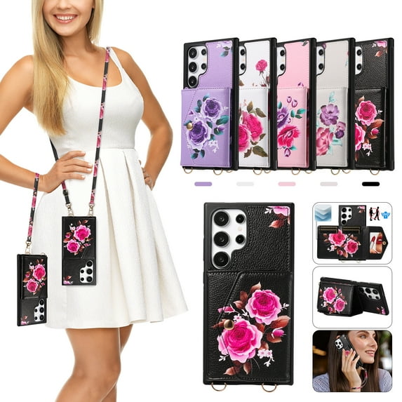 ELEHOLD Case for iPhone 14 Plus, Detachable Crossbody Leather Wallet Mirror RFID Blocking Case with Card Holder & Kickstand,Black