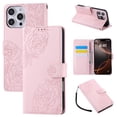 thumbnail image 1 of ELEHOLD Case for iPhone 14 Plus, Flower Embossed Flip Leather Wallet Phone Case with 3 Card Slots & Wrist Strap,Rosegold, 1 of 5