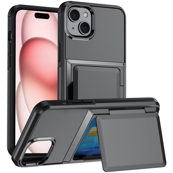 ELEHOLD Case for iPhone 14 Plus, Shockproof Heavy Duty Wallet Case with Hidden Card Holder for Women & Men,Gray