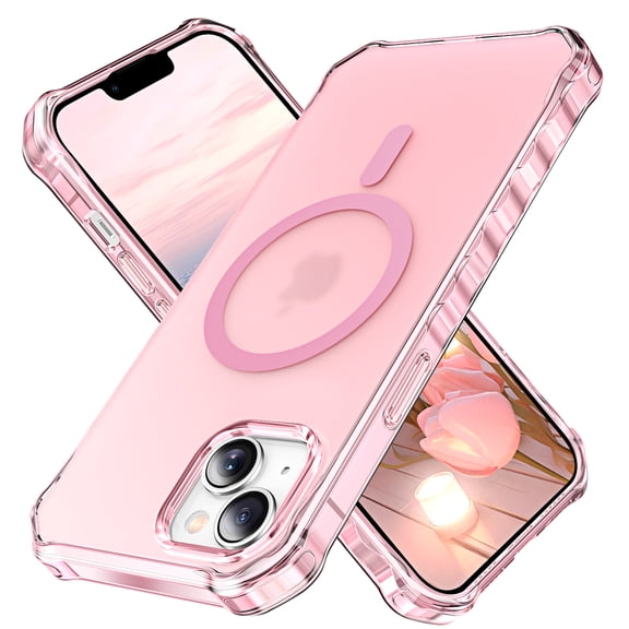 ELEHOLD Case for iPhone 14 Plus, Shockproof Magnetic Matte Case with Wireless Charging Support,Pink