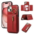 thumbnail image 1 of ELEHOLD Case for iPhone 14 Plus, Zipper Leather Wallet Crossbody Case with Detachable Ring Kickstand & Card Slots,Red, 1 of 9
