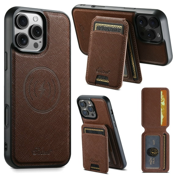 ELEHOLD Case for iPhone 14 Pro,2 in 1 Detachable Magnetic Leather Wallet Case with Card Holder Stand,Brown