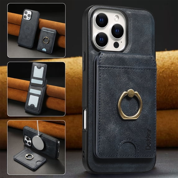 ELEHOLD Case for iPhone 14 Pro, 2-in-1 Magetic Detachable Leather Wallet Case with Card Holders & Ring Hold,Blue