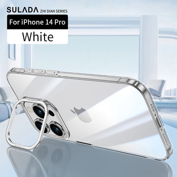 ELEHOLD Case for iPhone 14 Pro, Anti-Scratch Non-Yellowing Clear Back Case Built-in Camera Ring Stand,Silver