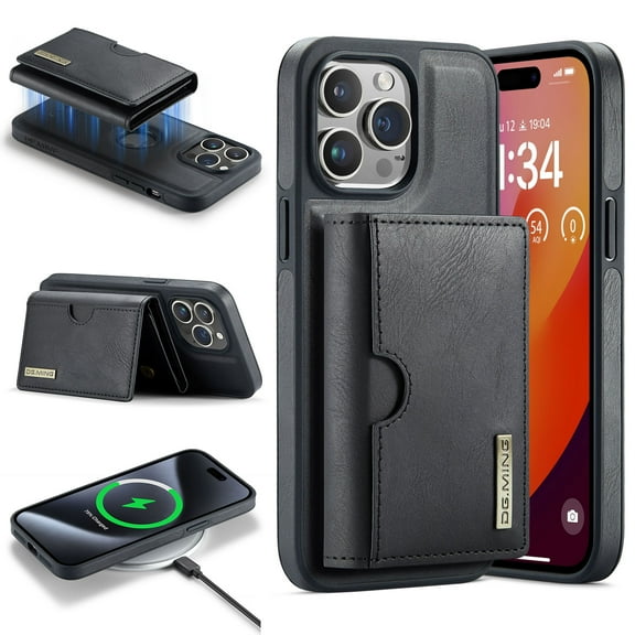 ELEHOLD Case for iPhone 14 Pro, Magnetic 2 in 1 Detachable Leather Wallet Case with Card Holder & Stand,Black