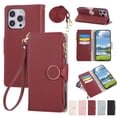 thumbnail image 1 of ELEHOLD Case for iPhone 14 Pro Max, Crossbody Wallet Phone Case with Zipper Card Holder, Detachable Strap Folio PU Leather Cover with Stand,Red, 1 of 9