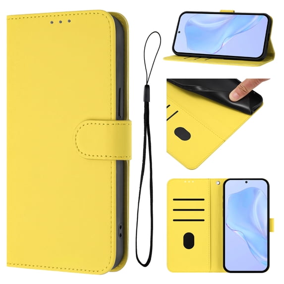 ELEHOLD Case for iPhone 14 Pro Max, Luxury Business Leather Wallet Flip Case with Stand & Card Slots,Lemon