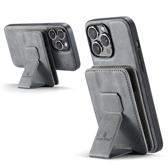 ELEHOLD Case for iPhone 14 Pro Max, Shockproof Magnetic Leather Wallet Case with Hand Grip & Kickstand & RFID Blocking,Gray