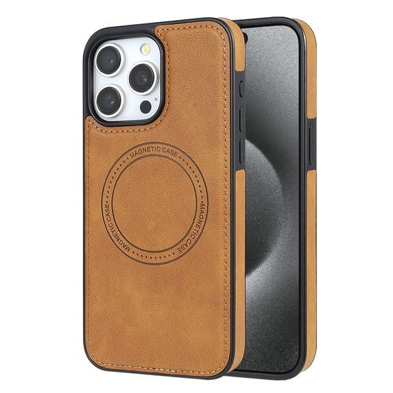 ELEHOLD Case for iPhone 14 Pro Max, Shockproof Slim Magnetic Leather Case, Compatible with MagSafe Accessories,Brown