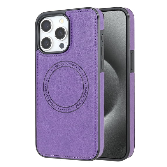 ELEHOLD Case for iPhone 14 Pro Max, Shockproof Slim Magnetic Leather Case, Compatible with MagSafe Accessories,Purple