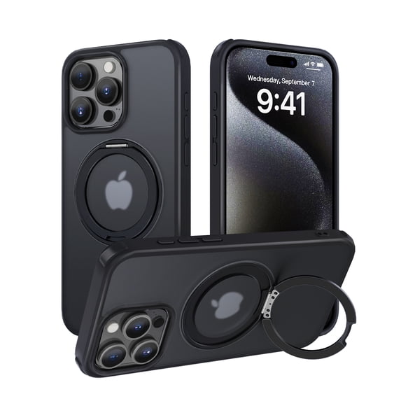 ELEHOLD Case for iPhone 14 Pro Max, Soft Shockproof Case with Invisible Magnetic Ring Holder Women Men Cover,Black