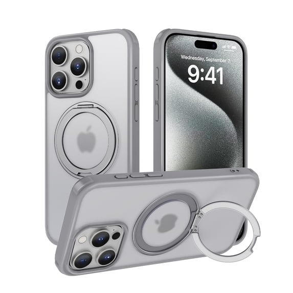 ELEHOLD Case for iPhone 14 Pro, Soft Shockproof Case with Invisible Magnetic Ring Holder Women Men Cover,Gray