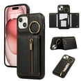 thumbnail image 1 of ELEHOLD Case for iPhone 14, Zipper Leather Wallet Crossbody Case with Detachable Ring Kickstand & Card Slots,Black, 1 of 9