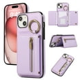 thumbnail image 1 of ELEHOLD Case for iPhone 14, Zipper Leather Wallet Crossbody Case with Detachable Ring Kickstand & Card Slots,Purple, 1 of 9