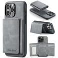 thumbnail image 1 of ELEHOLD Case for iPhone 15, Faux Leather TPU Back Shockproof Anti-Scratch Flip Stand Magnetic Datachable Card Cash Slots Wallet Case, Gray, 1 of 6