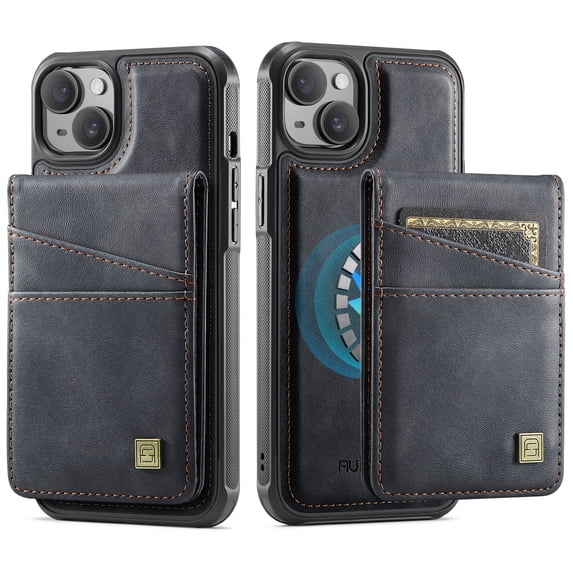 ELEHOLD Case for iPhone 15, Magnetic Wallet RFID Blocking Case,Leather Flip Cover with Card Holder,Black