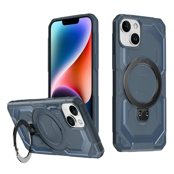 ELEHOLD Case for iPhone 15 Plus/14 Plus, Military-Grade Drop Protection Magnetic Phone Case with 360° Rotating Ring Stand,Darkblue