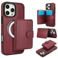thumbnail image 1 of ELEHOLD Case for iPhone 15 Plus, 2-in-1 Magnetic Shockproof Leather Wallet Flip Case Cover, Detachable Card Holder with Stand,Winered, 1 of 8