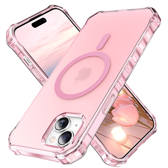 ELEHOLD Case for iPhone 15 Plus, Shockproof Magnetic Matte Case with Wireless Charging Support,Pink
